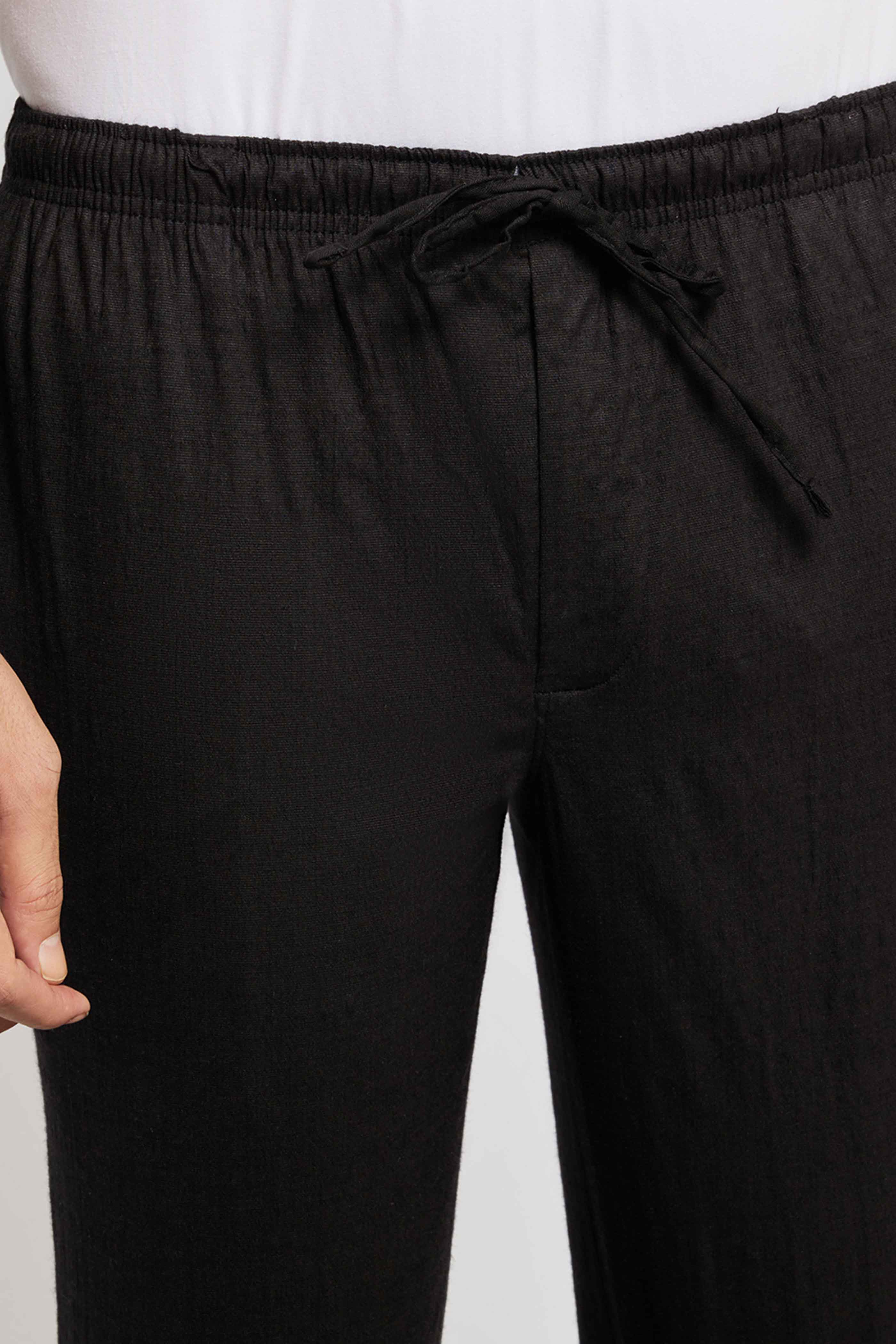 Black Blended Mens Pants
